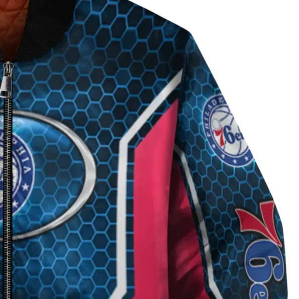 custom philadelphia 76ers power plate blue bomber jacket premium grade