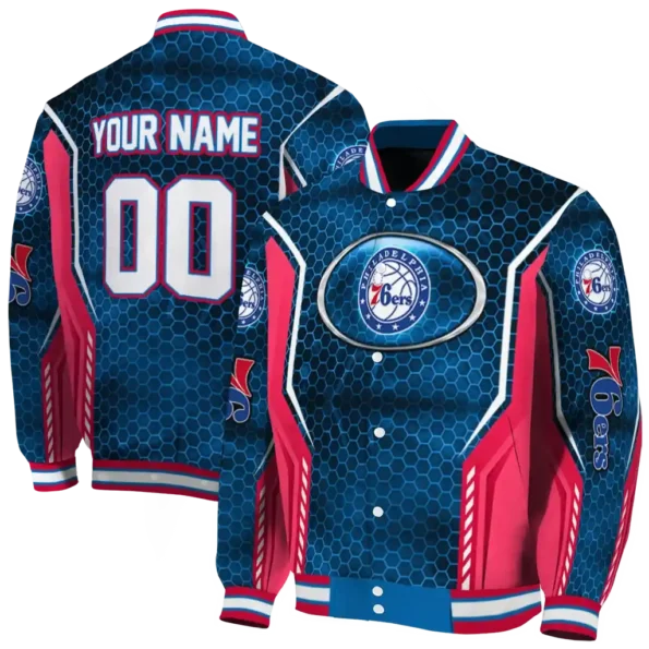 custom philadelphia 76ers power plate blue varsity jacket fashion forward.webp