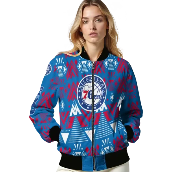 custom philadelphia 76ers pyramid shapes blue bomber jacket latest model