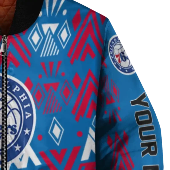 custom philadelphia 76ers pyramid shapes blue bomber jacket premium grade
