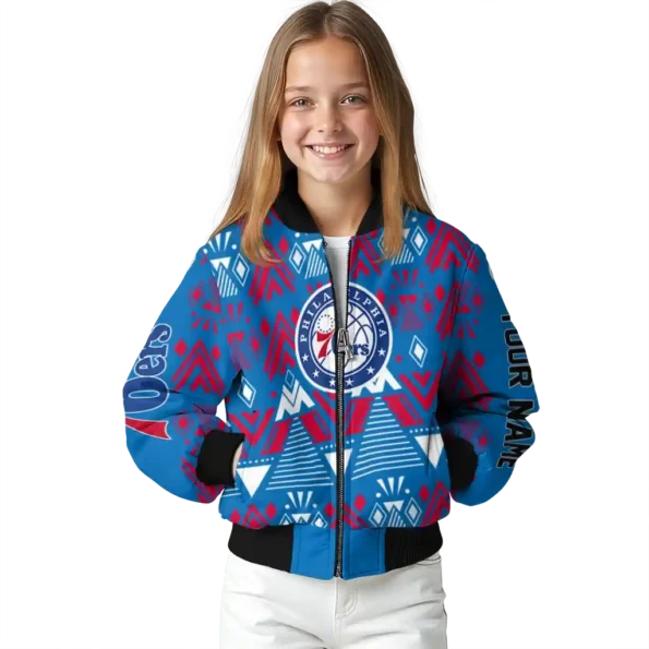 custom philadelphia 76ers pyramid shapes blue bomber jacket top rated