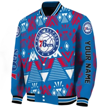custom philadelphia 76ers pyramid shapes blue varsity jacket best selling.webp