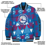 custom philadelphia 76ers pyramid shapes blue varsity jacket best selling.webp