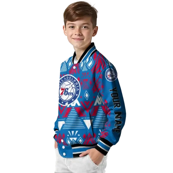 custom philadelphia 76ers pyramid shapes blue varsity jacket trendy.webp