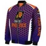 custom phoenix suns hexagon grid purple bomber jacket best selling