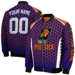 custom phoenix suns hexagon grid purple bomber jacket best selling