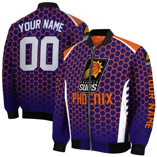 custom phoenix suns hexagon grid purple bomber jacket fashion forward