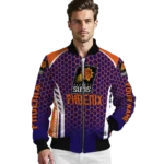 custom phoenix suns hexagon grid purple bomber jacket best selling