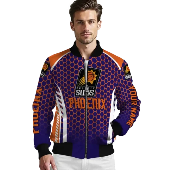 custom phoenix suns hexagon grid purple bomber jacket high quality