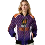 custom phoenix suns hexagon grid purple bomber jacket best selling
