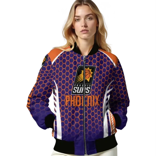 custom phoenix suns hexagon grid purple bomber jacket latest model