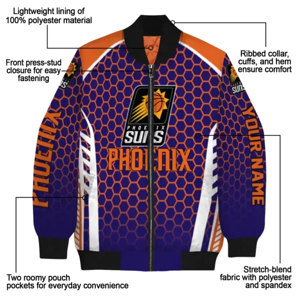custom phoenix suns hexagon grid purple bomber jacket new arrival