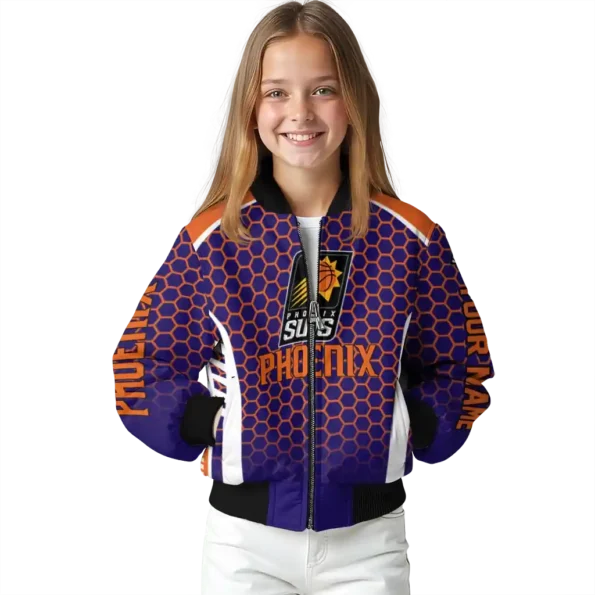custom phoenix suns hexagon grid purple bomber jacket top rated