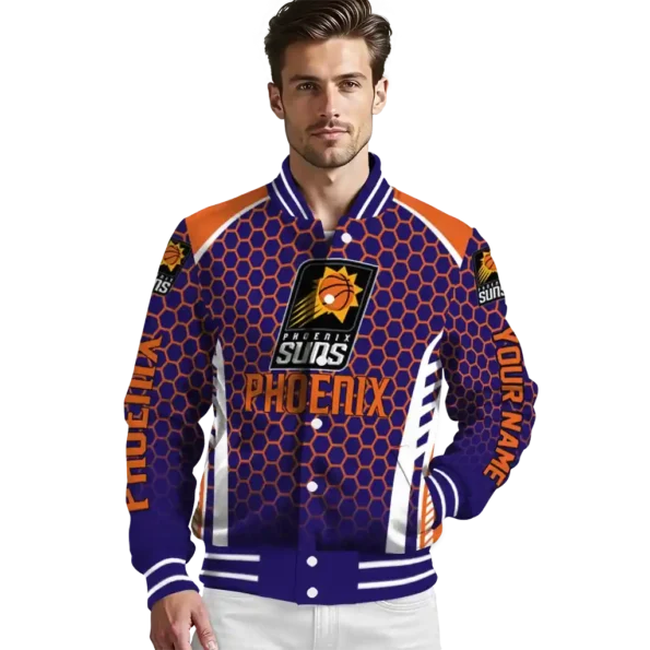 custom phoenix suns hexagon grid purple varsity jacket high quality.webp