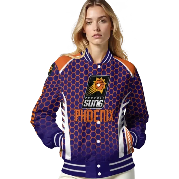 custom phoenix suns hexagon grid purple varsity jacket latest model.webp