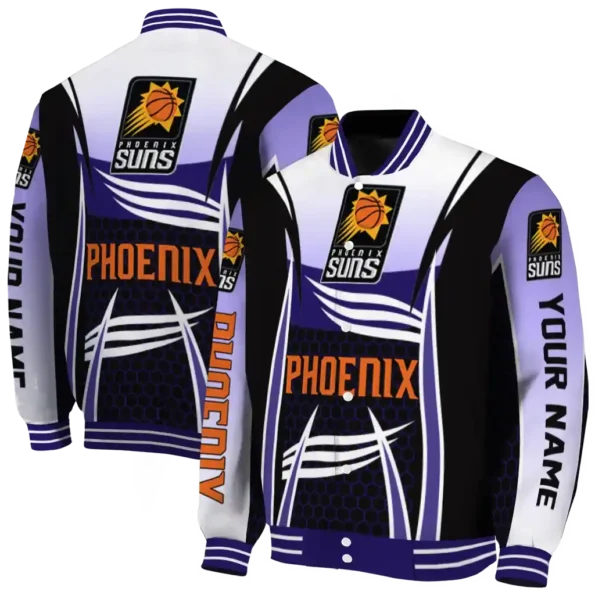 custom phoenix suns mesh effect purple black varsity jacket fashion forward.webp