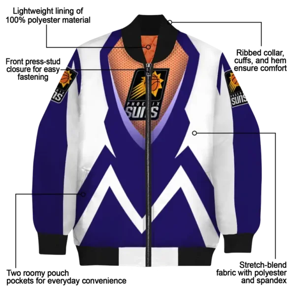 custom phoenix suns v stripes purple white bomber jacket new arrival