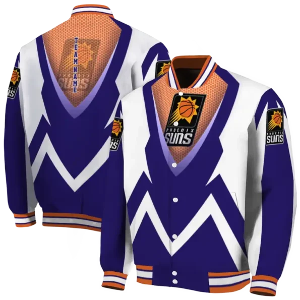 custom phoenix suns v stripes purple white varsity jacket fashion forward.webp