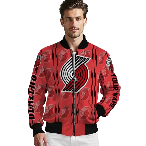 custom portland trail blazers bolt stripe red bomber jacket high quality