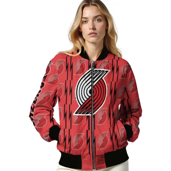 custom portland trail blazers bolt stripe red bomber jacket latest model