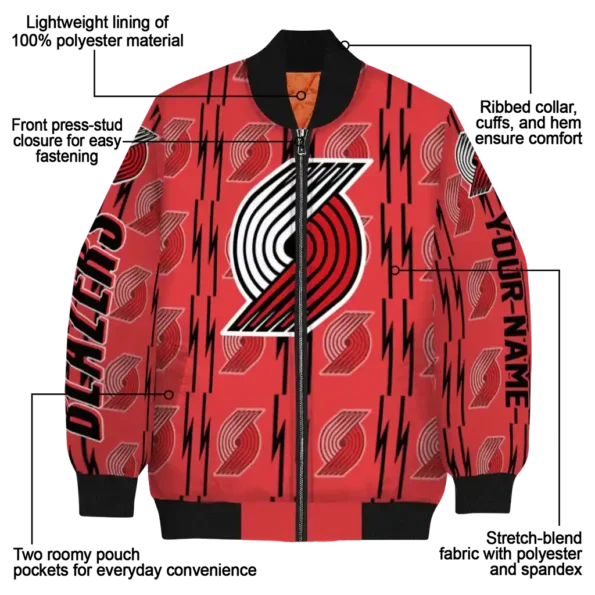 custom portland trail blazers bolt stripe red bomber jacket new arrival
