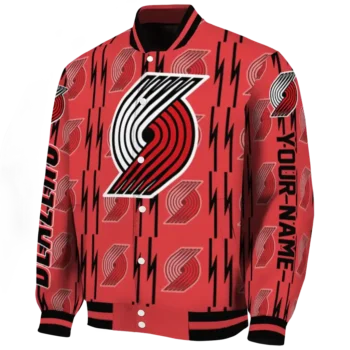 custom portland trail blazers bolt stripe red varsity jacket best selling.webp