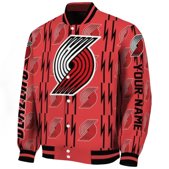 custom portland trail blazers bolt stripe red varsity jacket best selling.webp