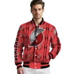 custom portland trail blazers bolt stripe red varsity jacket best selling.webp