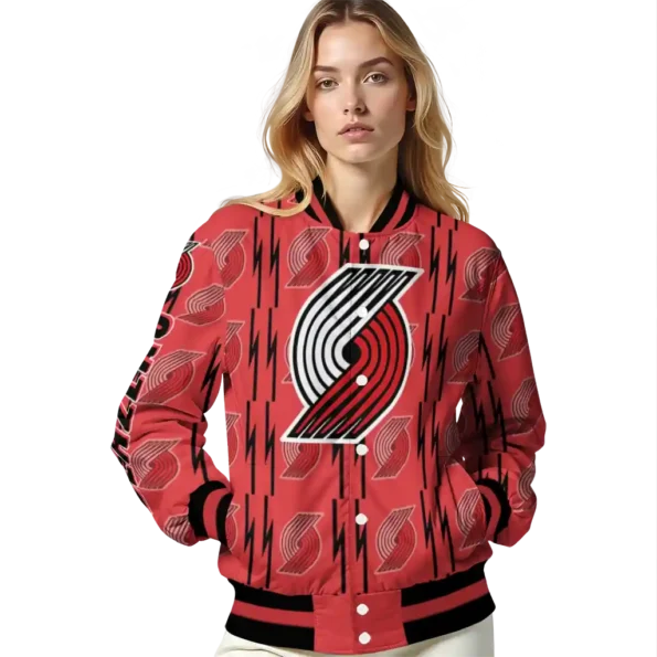 custom portland trail blazers bolt stripe red varsity jacket latest model.webp