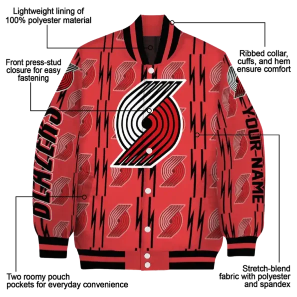 custom portland trail blazers bolt stripe red varsity jacket new arrival.webp