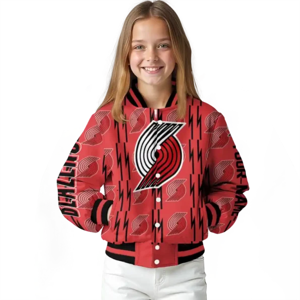 custom portland trail blazers bolt stripe red varsity jacket top rated.webp