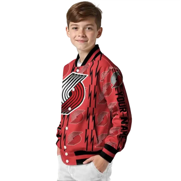 custom portland trail blazers bolt stripe red varsity jacket trendy.webp
