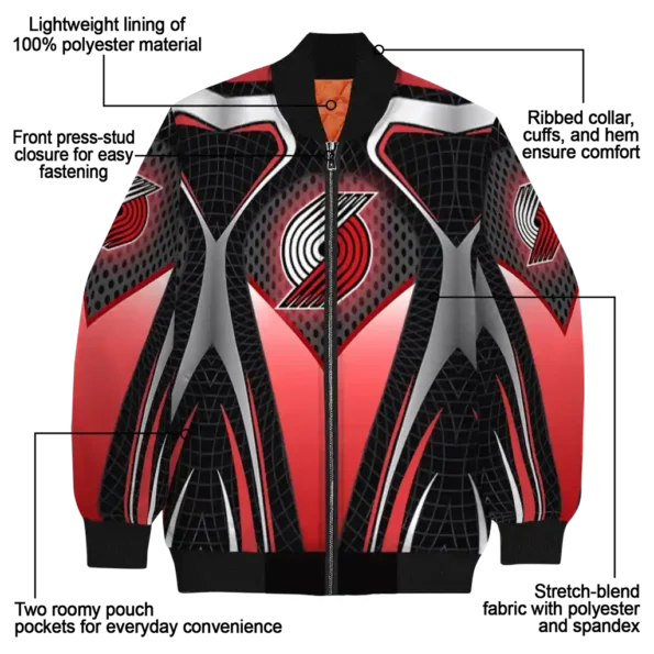 custom portland trail blazers mesh chest black bomber jacket new arrival