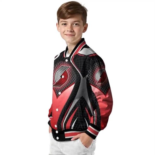 custom portland trail blazers mesh chest black varsity jacket trendy.webp