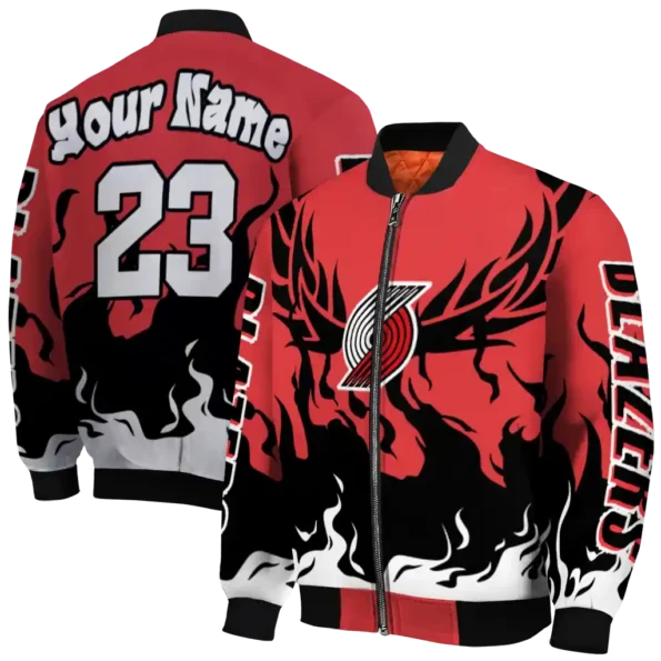 custom portland trail blazers winged blaze red white bomber jacket fashion forward