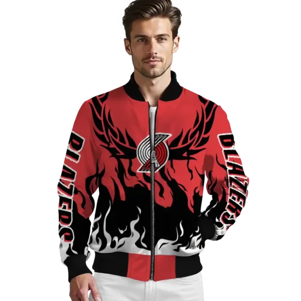 custom portland trail blazers winged blaze red white bomber jacket high quality