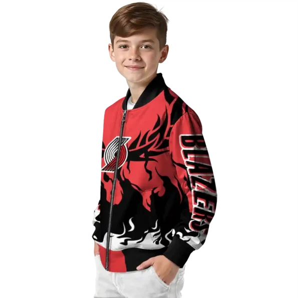 custom portland trail blazers winged blaze red white bomber jacket trendy
