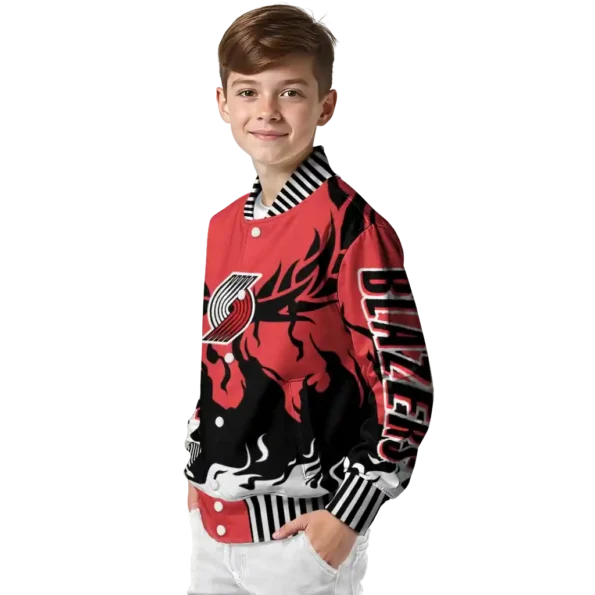 custom portland trail blazers winged blaze red white varsity jacket trendy.webp