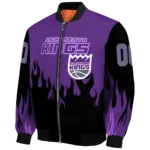 custom sacramento kings flame border purple black bomber jacket best selling