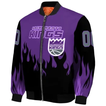 custom sacramento kings flame border purple black bomber jacket best selling