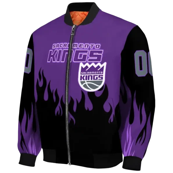 custom sacramento kings flame border purple black bomber jacket best selling