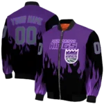custom sacramento kings flame border purple black bomber jacket best selling