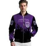 custom sacramento kings flame border purple black bomber jacket best selling