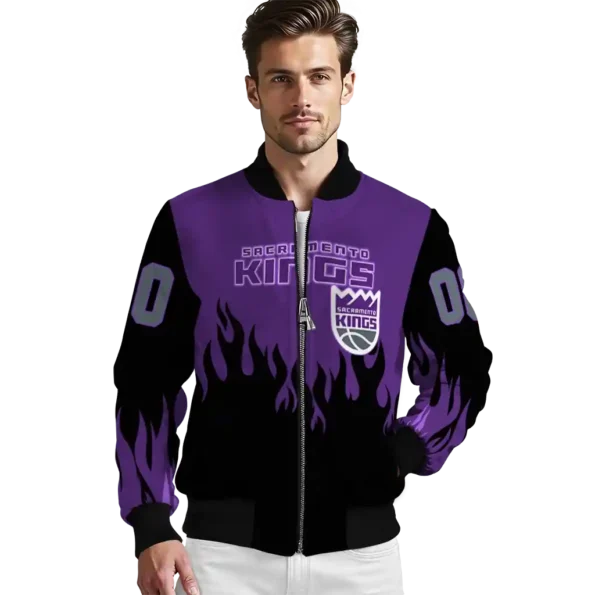 custom sacramento kings flame border purple black bomber jacket high quality