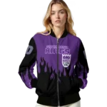 custom sacramento kings flame border purple black bomber jacket best selling