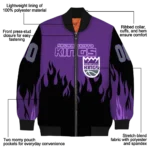 custom sacramento kings flame border purple black bomber jacket best selling