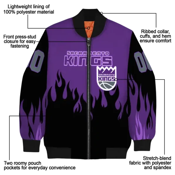 custom sacramento kings flame border purple black bomber jacket new arrival