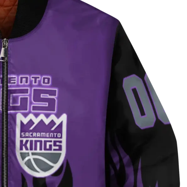 custom sacramento kings flame border purple black bomber jacket premium grade