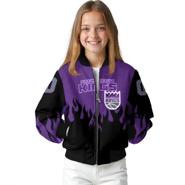 custom sacramento kings flame border purple black bomber jacket top rated
