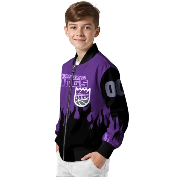 custom sacramento kings flame border purple black bomber jacket trendy